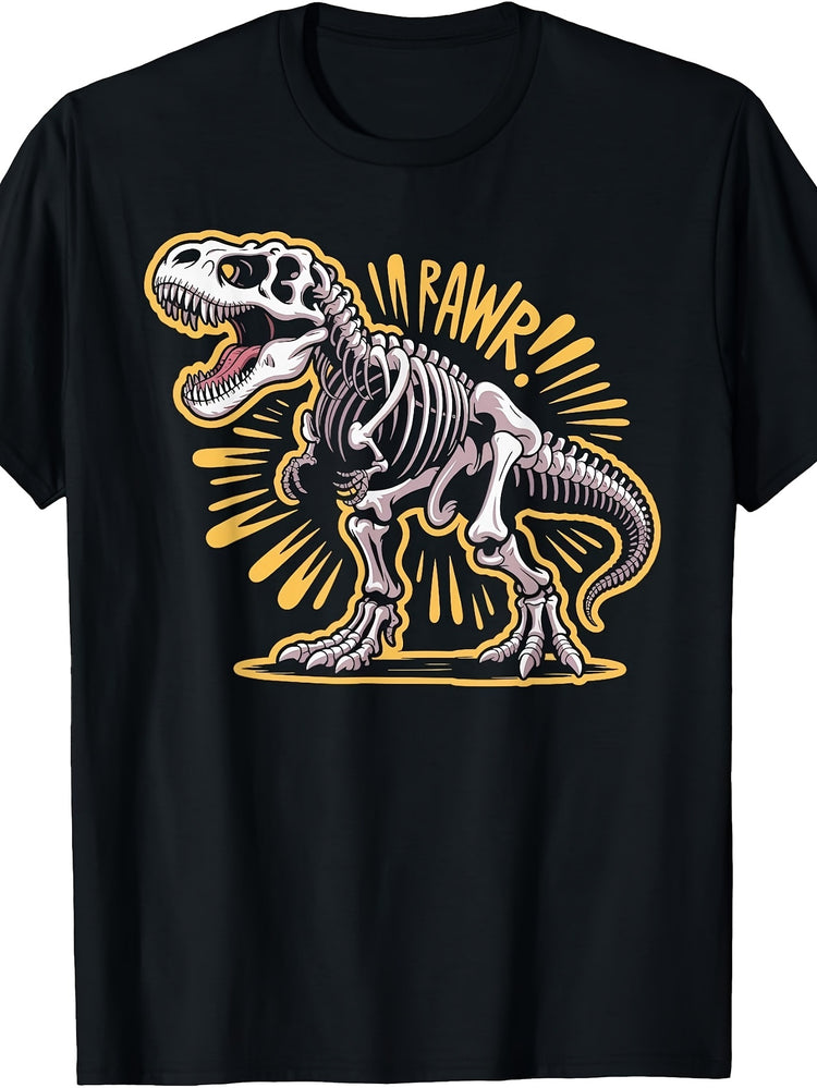 Retro Vintage Style, Men's And Women's T-Shirt, Funny Dinosaur Skeleton Rawr Graphic Tee, Casual Daily Wear Summer Spring
