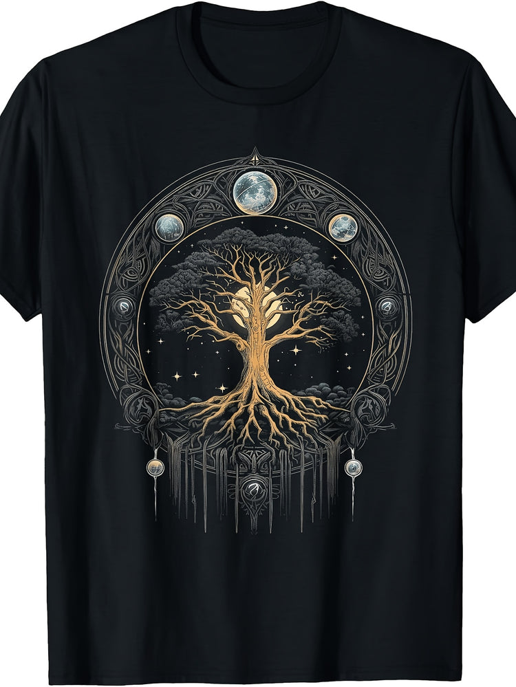 Mystical Tree Of Life with Moon Phases And Roots, Men's And Women's T-Shirt, Celestial Nature Design, Casual Wear Summer Spring