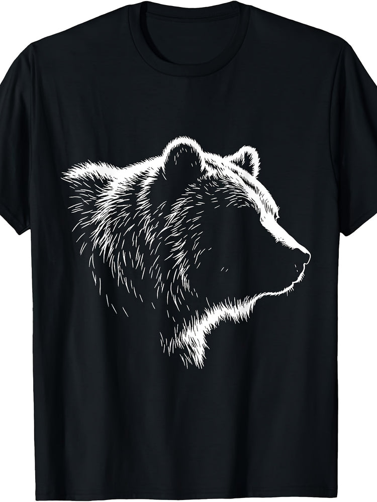 Men's And Women's T-Shirt, Grizzly Bear Profile Graphic, Outdoor Adventure Summer Wear