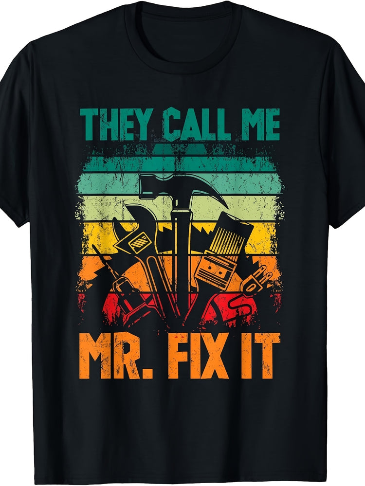 Vintage Retro Style Men'S And Women'S T-Shirt, They Call Me Mr. Fix It Tools Graphic, Home Repair Handyman Gift, Summer Casual Wear
